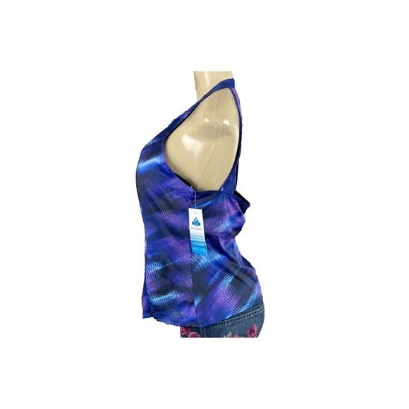 Swimsuit For All 14 Purple-Blue Splash Print Open Strap Back Swim Tankini Top - Picture 5 of 6